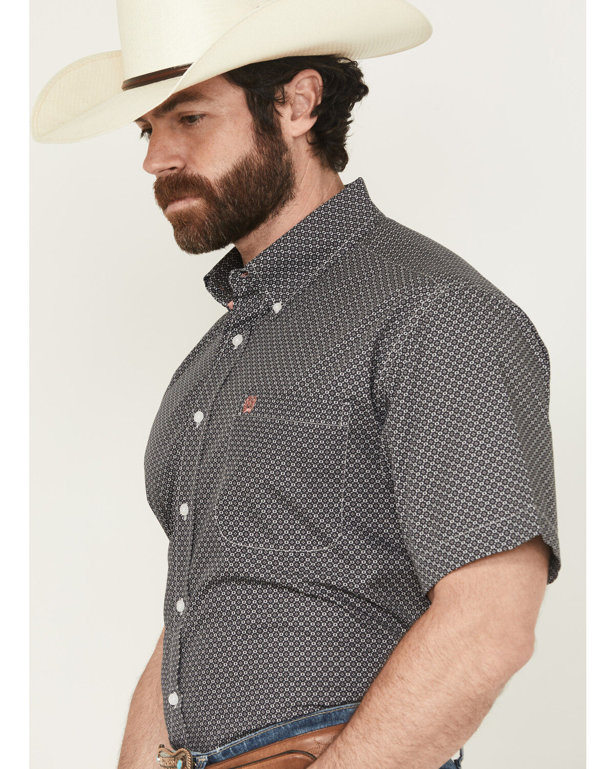 Image #2 - Cinch Men's Floral Geo Print Short Sleeve Button-Down Western Shirt, Grey, hi-res