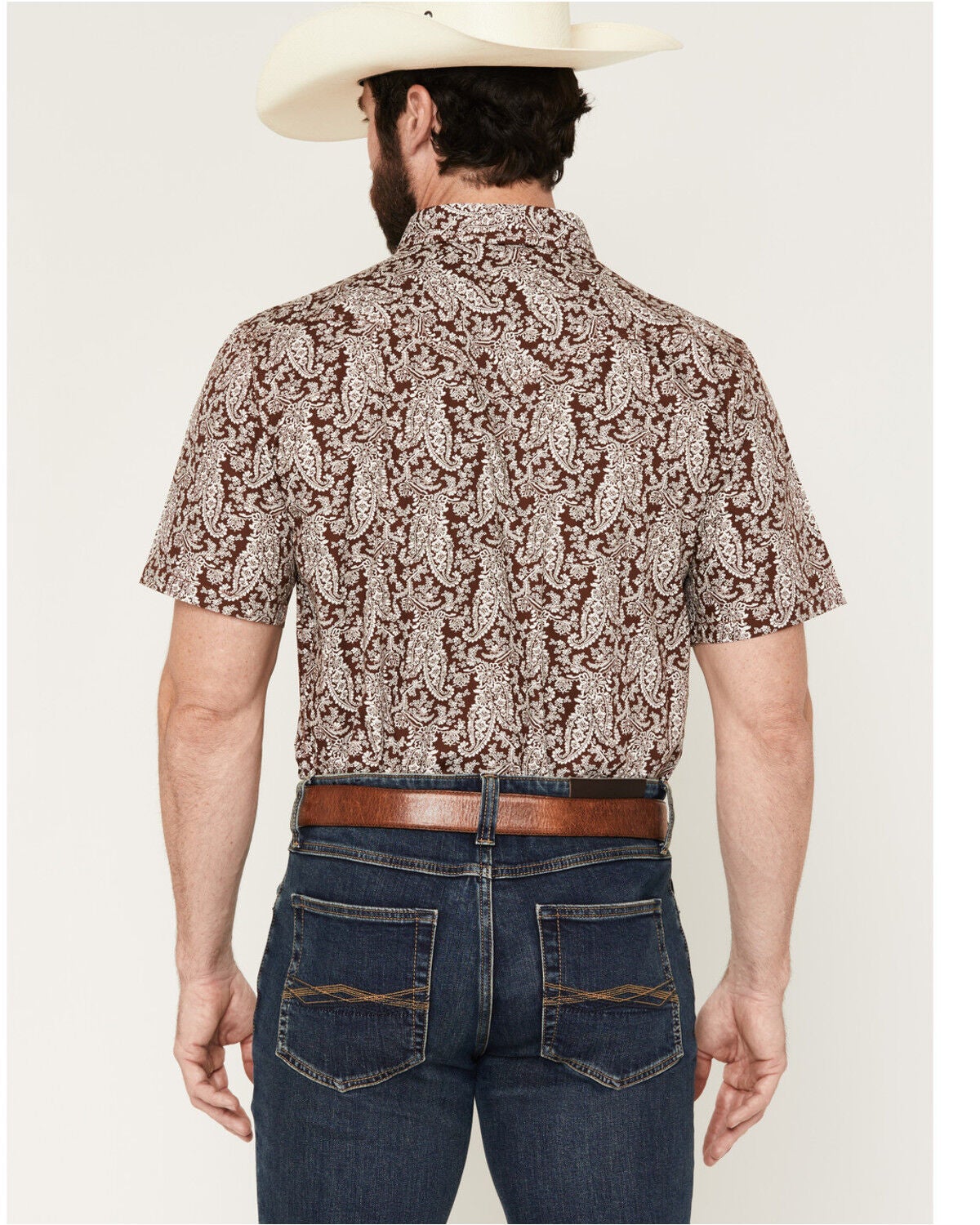 Image #4 - Cody James Men's Rusted Gate Paisley Print Short Sleeve Snap Western Shirt - Tall, Brown, hi-res