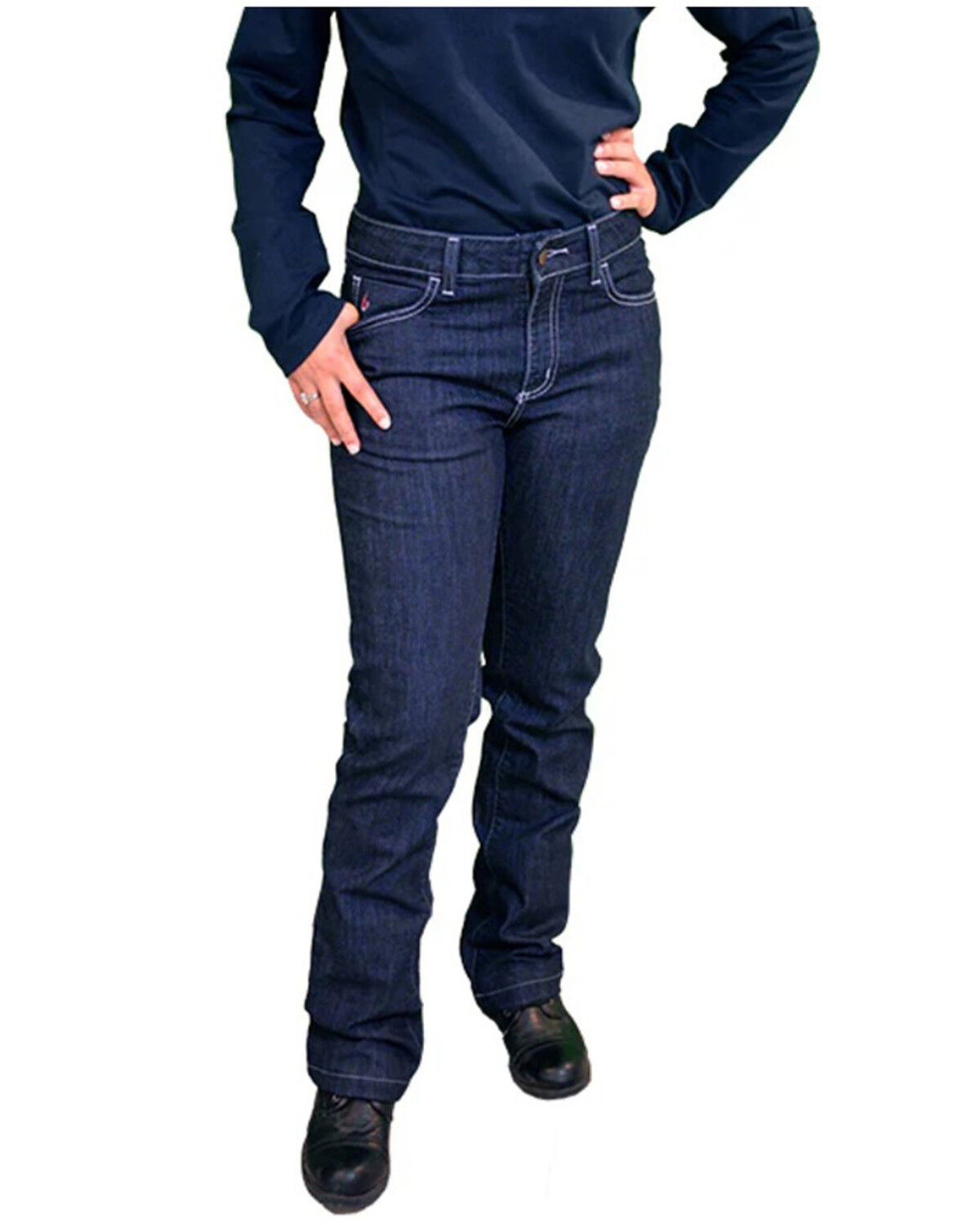 Image #3 - Lapco Women's FR Dark Wash Bootcut Comfort Stretch Denim Jeans, Blue, hi-res