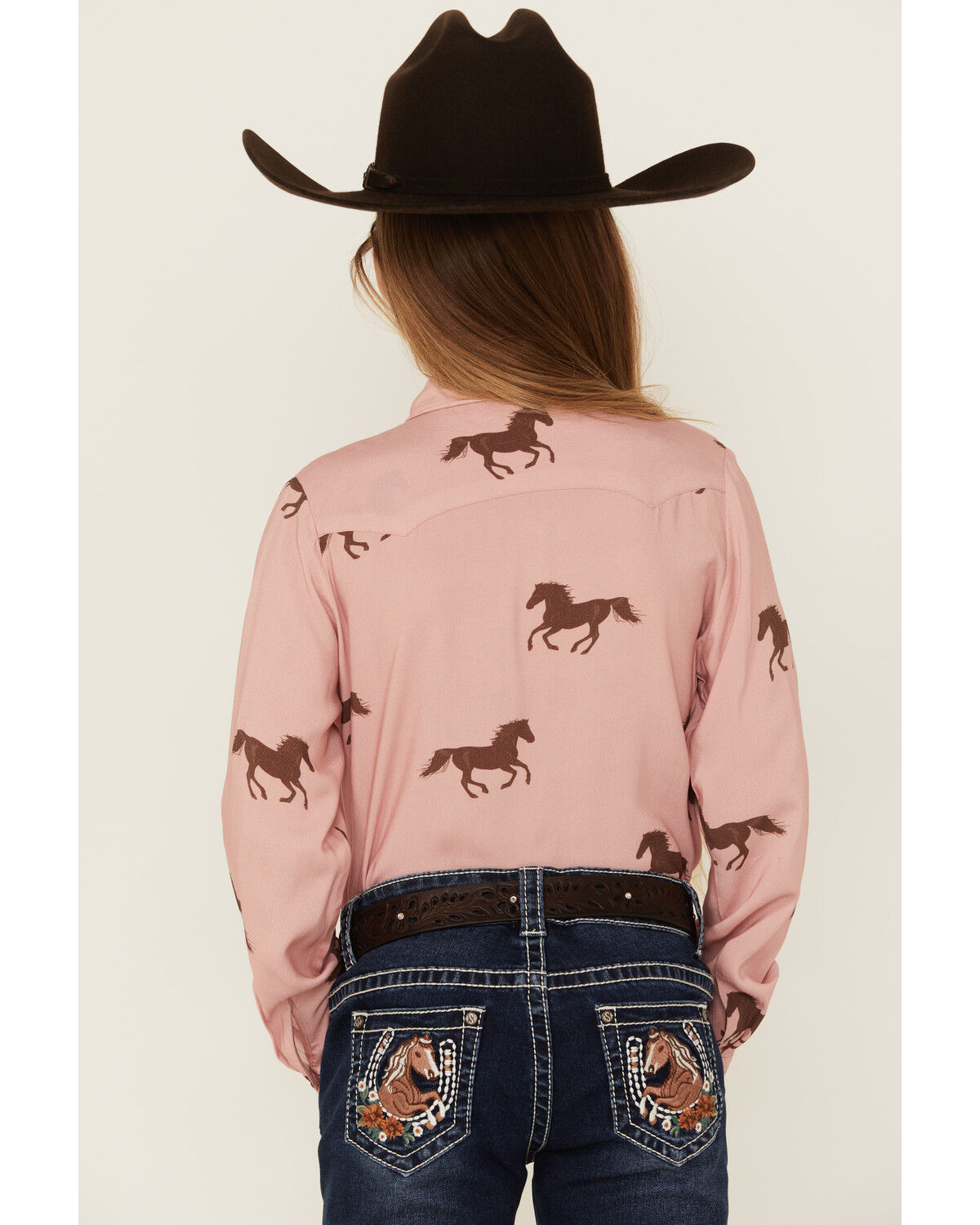 Image #4 - Roper Girls' Running Horse Print Long Sleeve Snap Western Shirt, Pink, hi-res