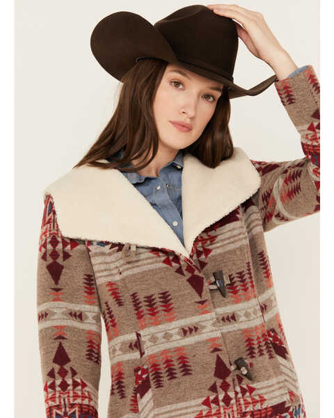 Image #2 - Powder River Outfitters Women's Southwestern Print Long Jacquard Wool Coat , Taupe, hi-res