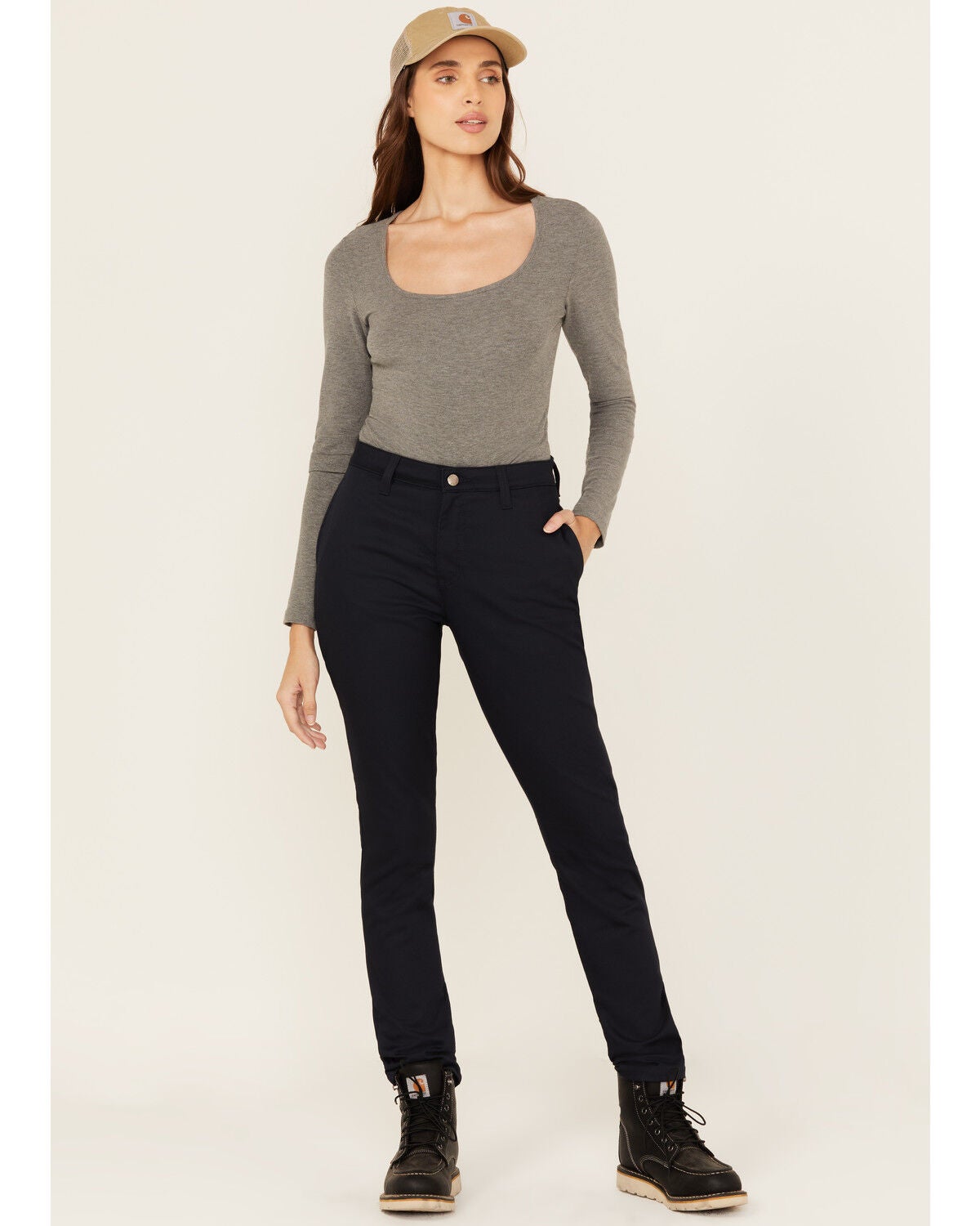 Dickies Women's Mid Rise Skinny Stretch Twill Work Pants, Navy, hi-res