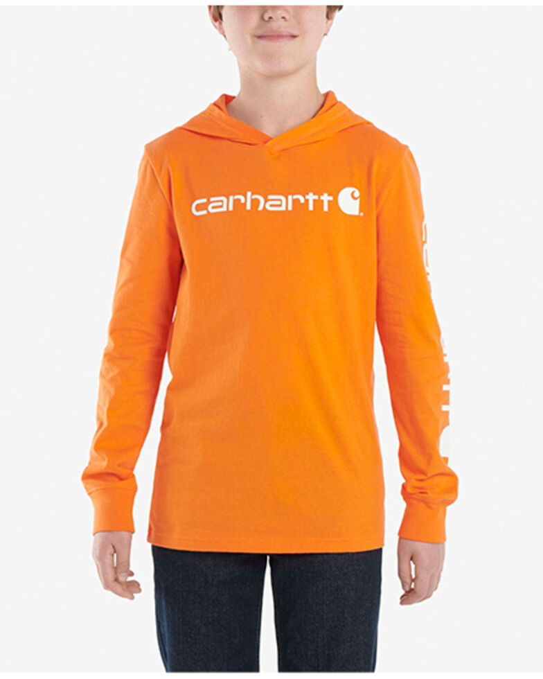 Carhartt Youth Boys' Logo Graphic Long Sleeve Hooded T-Shirt, Orange, hi-res
