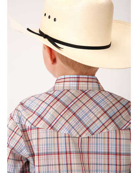 Roper Boys' Classic Tan Plaid Long Sleeve Western Shirt , Tan, hi-res