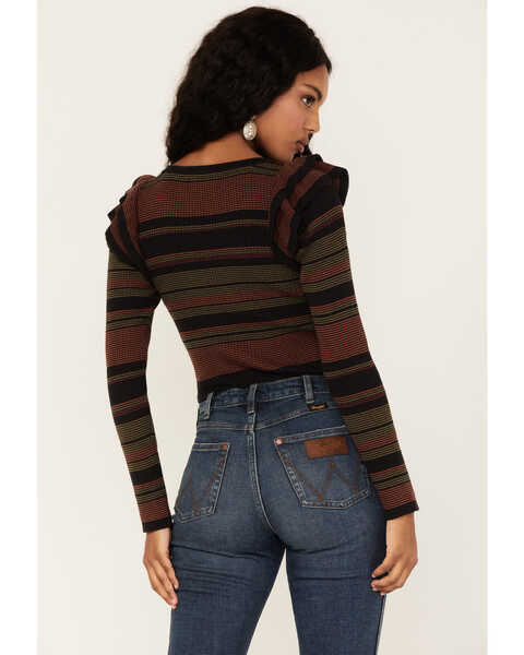 Image #4 - Shyanne Women's Stripe Ribbed Cropped Sweater, Black, hi-res