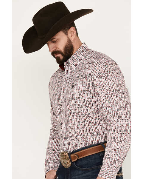 Image #2 - Cinch Men's Geo Print Long Sleeve Button Down Western Shirt, White, hi-res