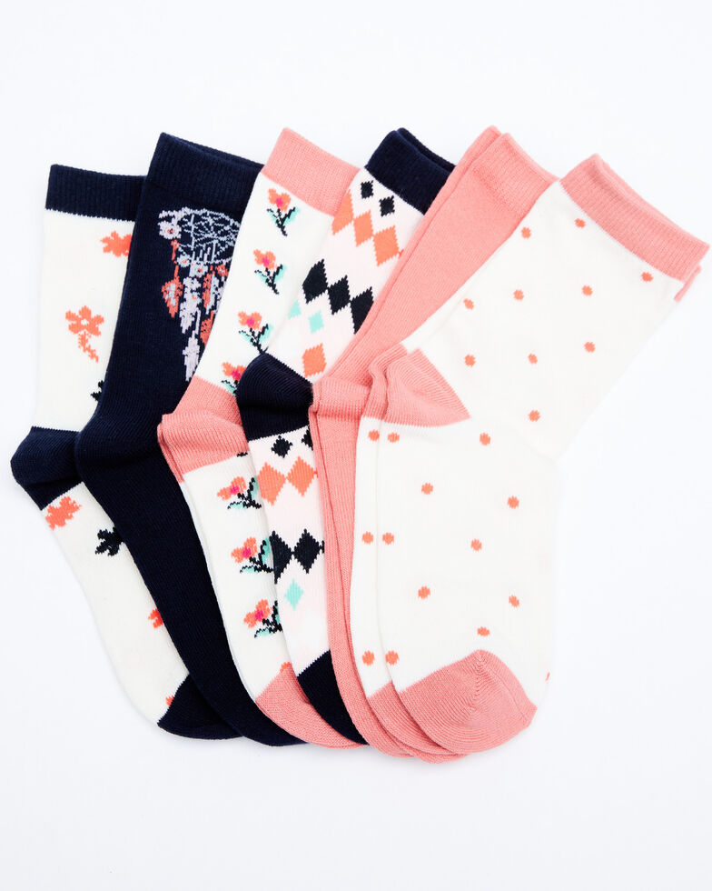 Shyanne Girls' Dream Catcher Crew Socks - 6 Pack, Multi, hi-res