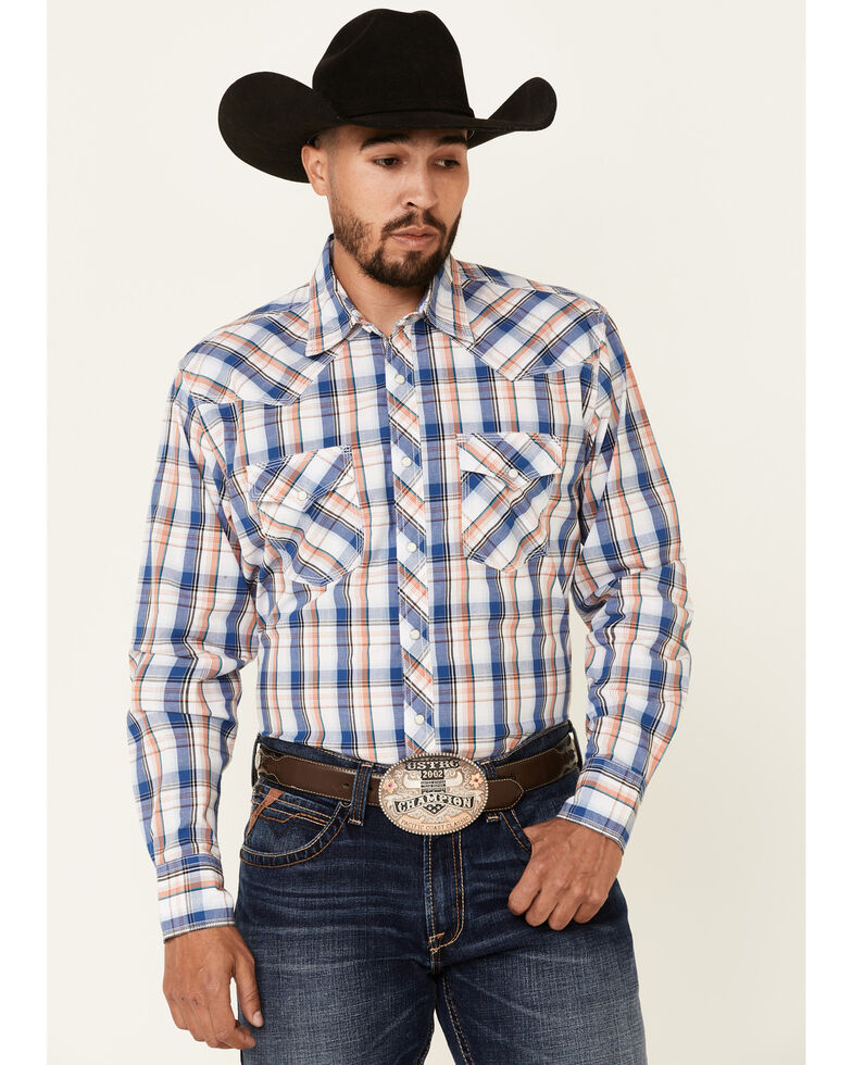 Wrangler 20X Men's AC Plaid Long Sleeve Snap Western Shirt , Blue, hi-res
