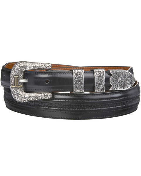 Lucchese Men's Black Goat with Hobby Stitch Leather Belt, Black, hi-res
