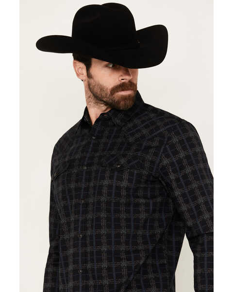 Moonshine Spirit Men's Shooting Star Plaid Print Long Sleeve Snap Western Shirt, Black, hi-res