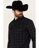 Image #2 - Moonshine Spirit Men's Shooting Star Plaid Print Long Sleeve Snap Western Shirt, Black, hi-res