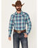 Image #1 - Wrangler Retro Men's Plaid Print Long Sleeve Snap Western Shirt, Teal, hi-res