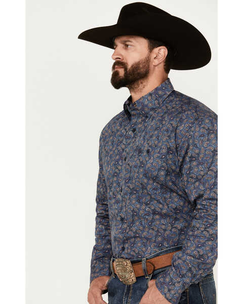 Image #3 - George Strait by Wrangler Men's Paisley Print Long Sleeve Button-Down Western Shirt - Tall , Navy, hi-res