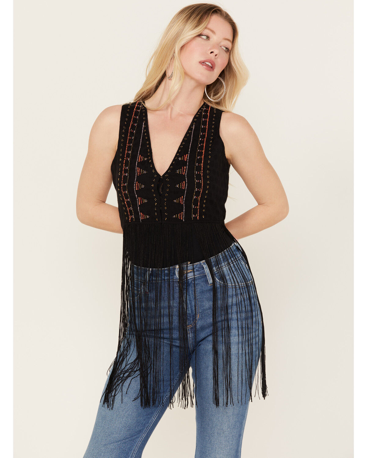 Image #1 - Idyllwind Women's Juniper Beaded Vest, Black, hi-res