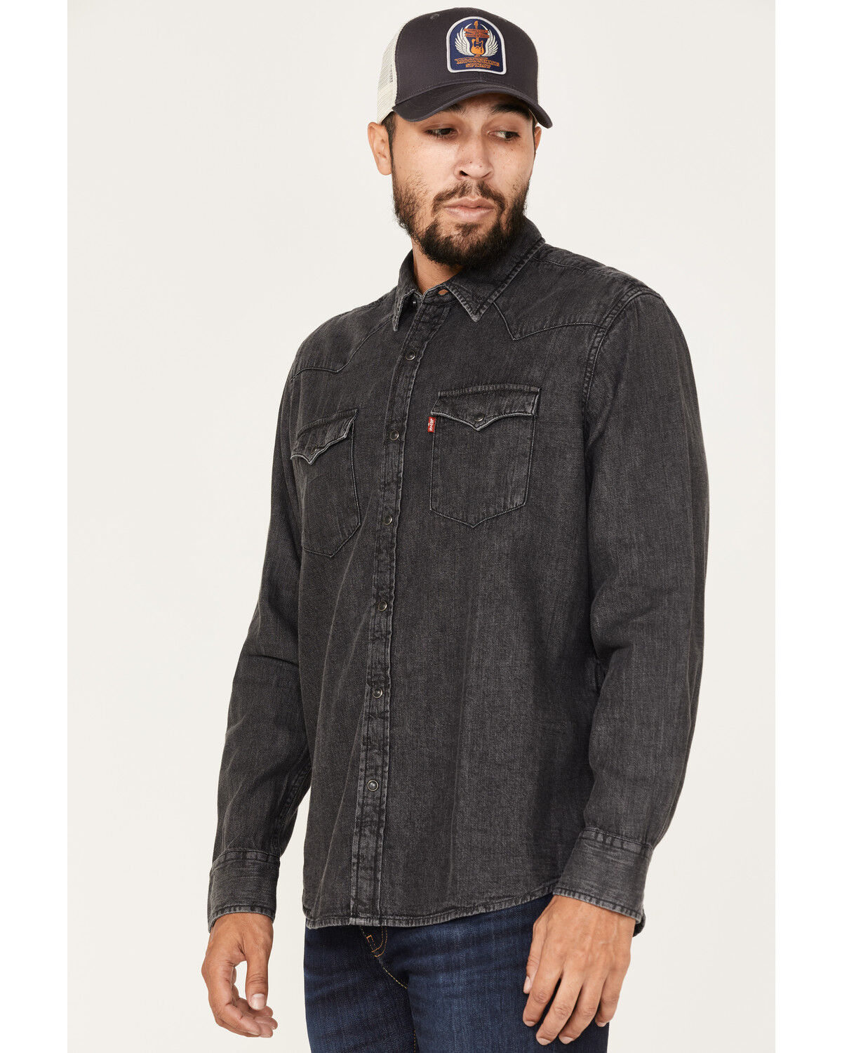 Image #2 - Levi's Men's Classic Denim Long Sleeve Western Snap Shirt, Black, hi-res