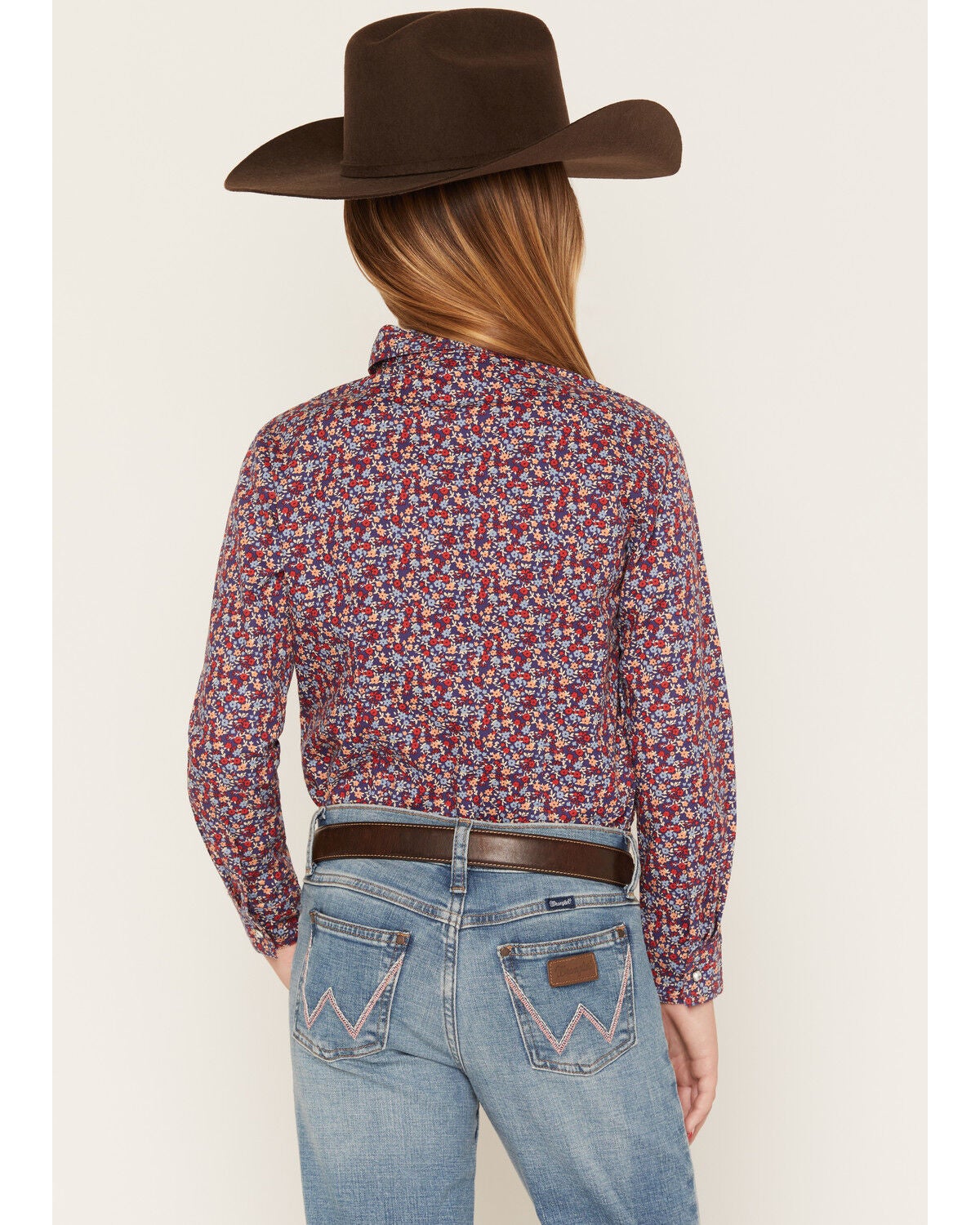 Image #4 - Cruel Girl Girl's Floral Print Long Sleeve Rhinestone Snap Western Shirt, Blue, hi-res