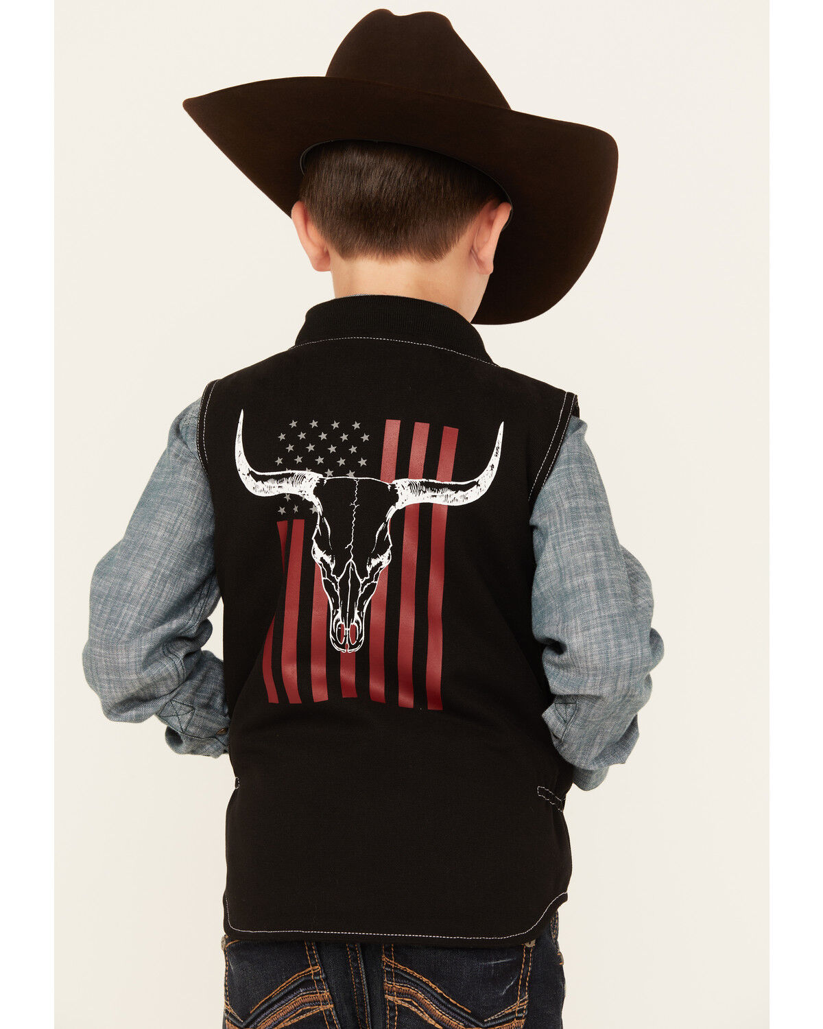Image #4 - Cowboy Hardware Boys' Flag Skull Canvas Vest, Black, hi-res