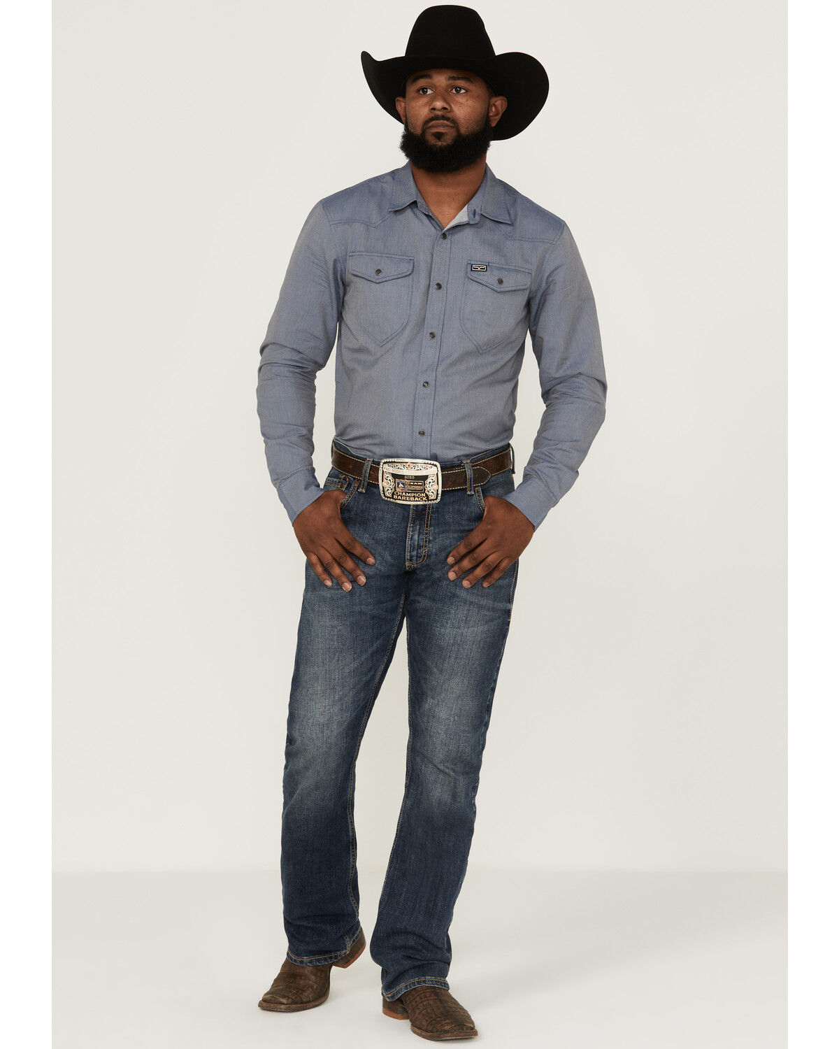 Image #2 - Kimes Ranch Men's Tucson Solid Herringbone Snap Western Shirt, Indigo, hi-res