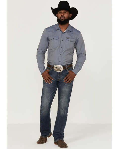 Kimes Ranch Men's Tucson Solid Herringbone Snap Western Shirt , Indigo, hi-res