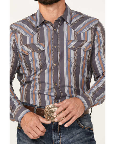 Image #3 - Cody James Men's Saddle Up Striped Print Long Sleeve Snap Western Shirt, Chocolate, hi-res