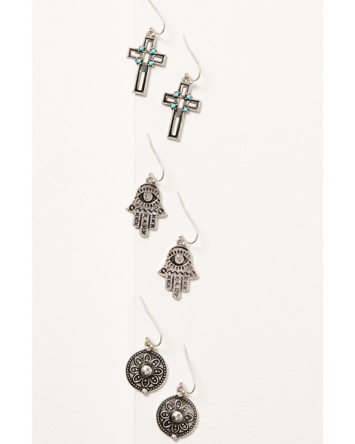 Image #1 - Shyanne Women's Cross Hamsa Metal Earring Set, Silver, hi-res