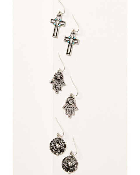 Image #1 - Shyanne Women's Cross Hamsa Metal Earring Set , Silver, hi-res