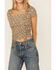 Wild Moss Women's Olive Short Sleeve Cinch Front Paisley Print Knit Top , Olive, hi-res