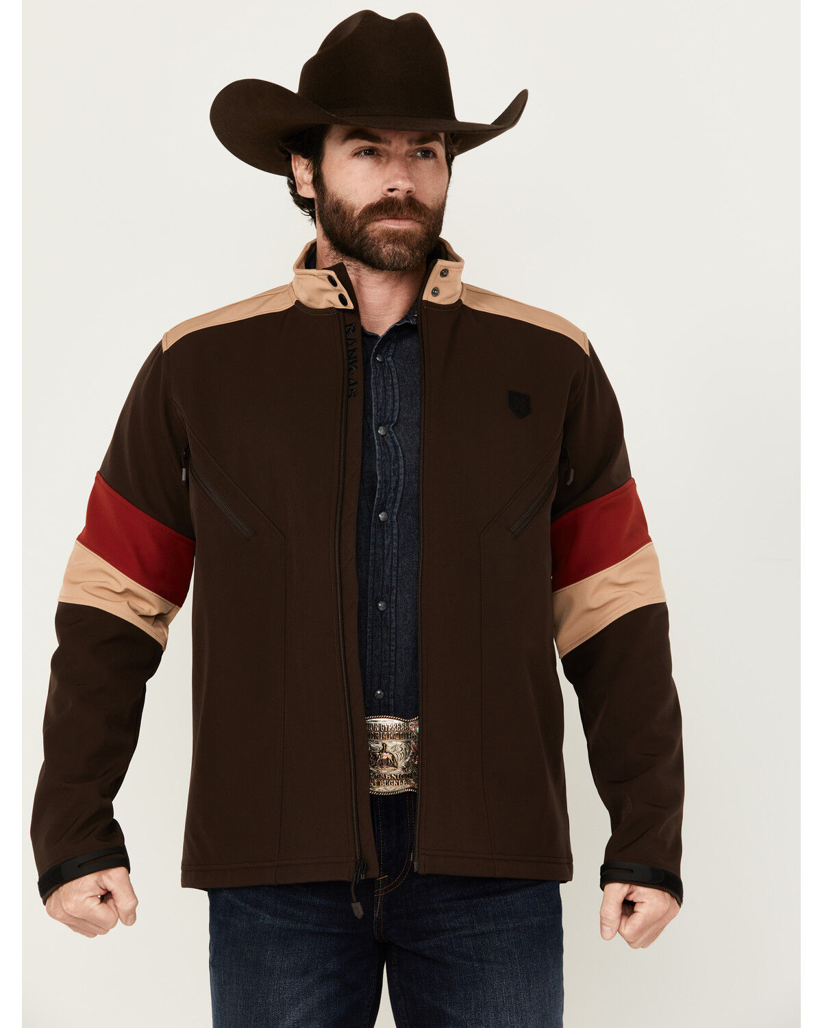 Image #1 - RANK 45® Men's Chevron Moto Softshell Jacket, Coffee, hi-res