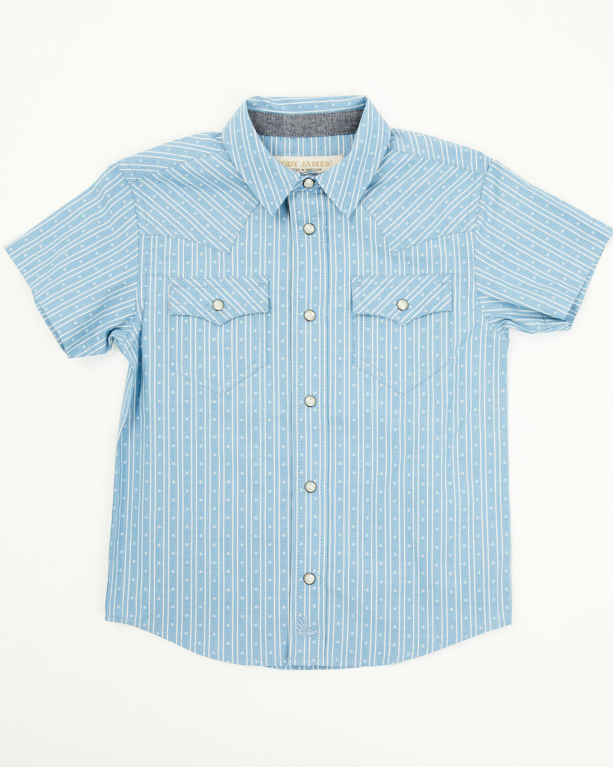 Image #1 - Cody James Toddler Boys' Cowboy Way Striped Print Short Sleeve Snap Western Shirt, Light Blue, hi-res