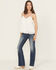 Image #3 - Miss Me Women's Dark Wash Mid Rise Embroidered Pocket 32" Bootcut Stretch Denim Jeans, Dark Wash, hi-res