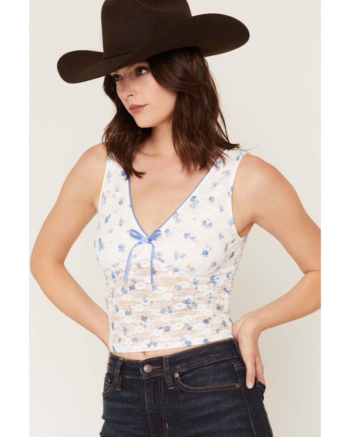 Image #2 - Ash & Violet Women's Floral Lace Tank, Ivory, hi-res