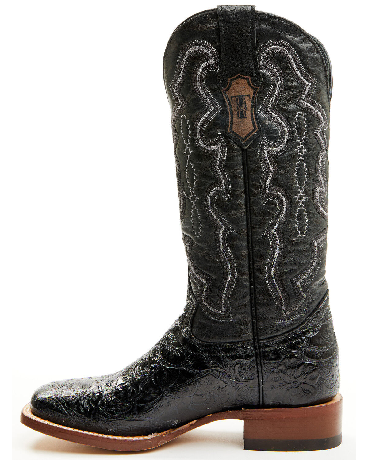 Image #3 - Tanner Mark Women's Mendocino Tooled Western Boots - Broad Square Toe, Black, hi-res