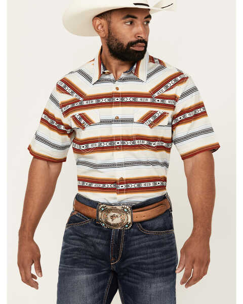 Image #1 - Cody James Men's Crystal Ball Serape Striped Print Short Sleeve Snap Western Shirt , Ivory, hi-res