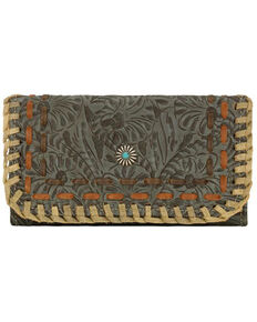 American West Women's Melissa Collection Tooled Tri-Fold Wallet, Turquoise, hi-res