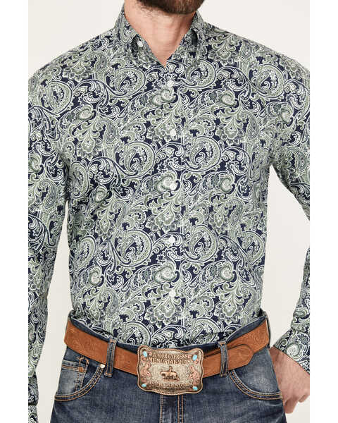 Image #3 - Stetson Men's Paisley Print Long Sleeve Button Down Western Shirt, Sage, hi-res