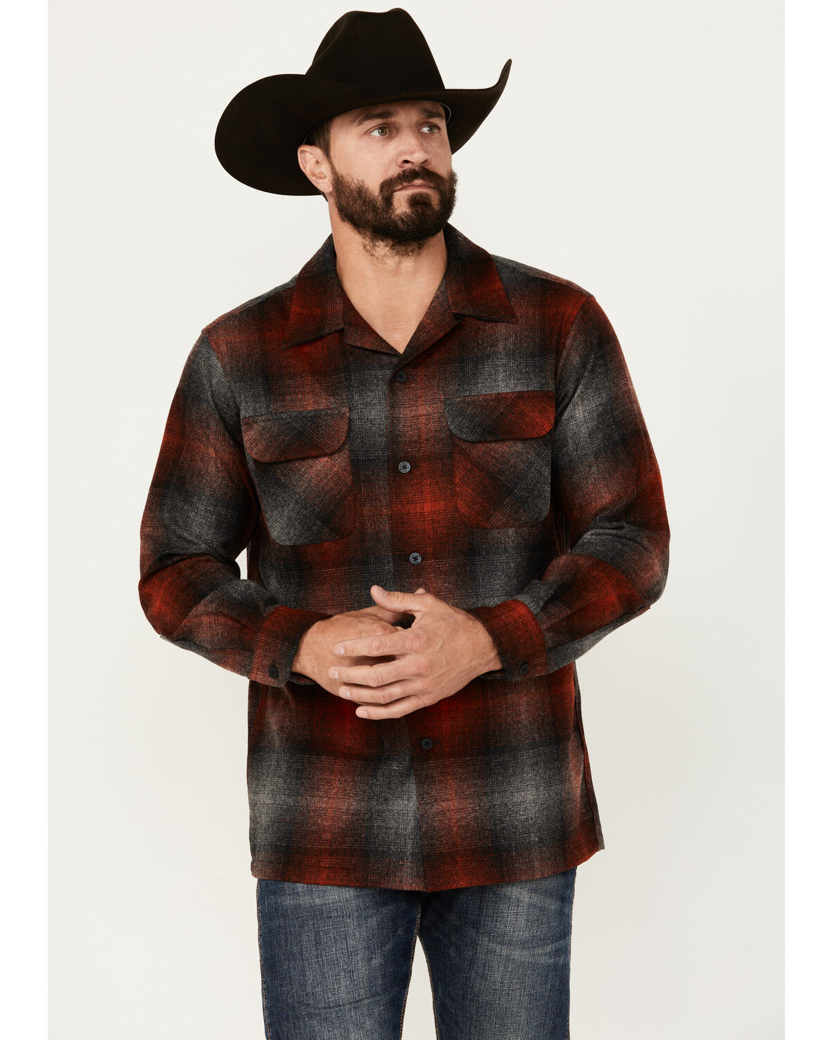 Image #1 - Pendleton Men's Plaid Print Board Shirt, Black, hi-res