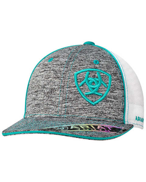 Image #1 - Ariat Boys' Youth Offset Shield Logo Ball Cap , Turquoise, hi-res