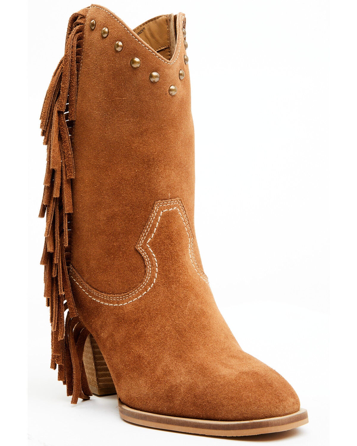 Idyllwind Women's Sidewinder Studded Fringe Suede Fashion Boots - Round Toe, Brown, hi-res