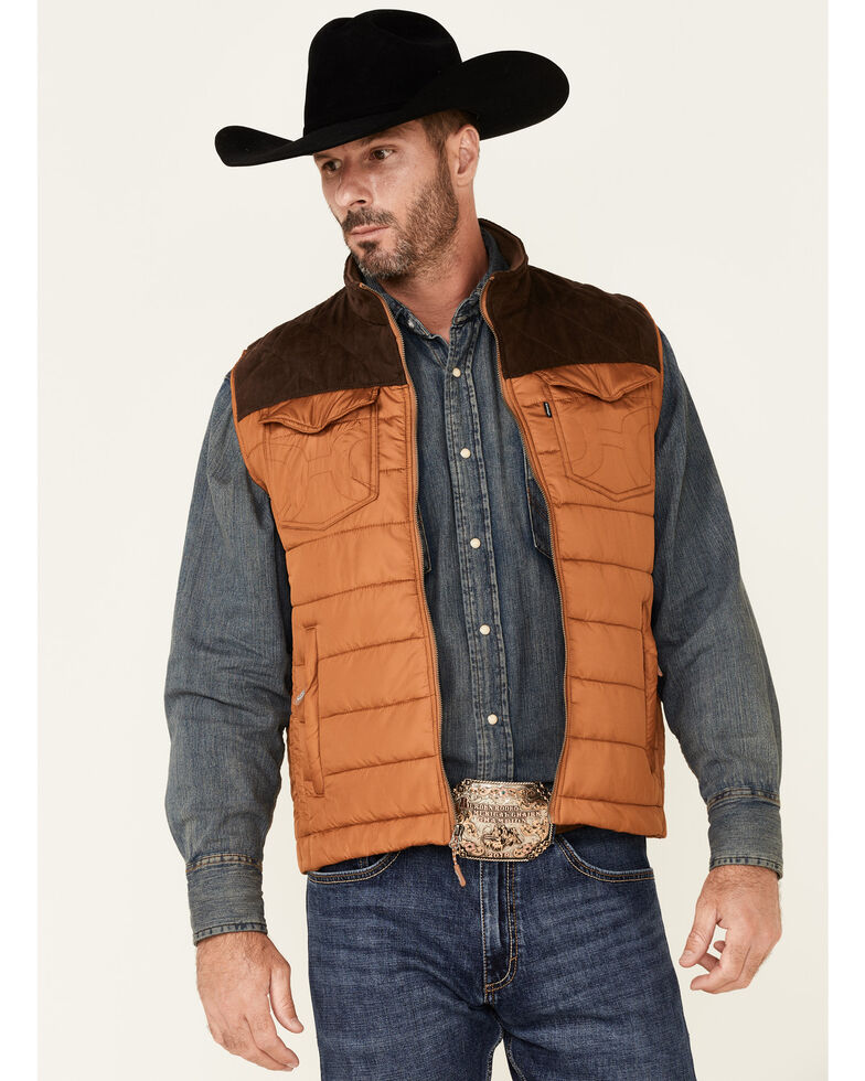 HOOey Men's Tan & Brown Packable Color-Block Zip-Front Puff Vest, Tan, hi-res