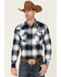 Ely Walker Men's Navy Small Plaid Long Sleeve Snap Western Flannel Shirt - Big & Tall , Navy, hi-res