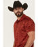 Image #2 - RANK 45® Men's Stock Tonal Southwestern Print Short Sleeve Button-Down Polo Shirt, Red, hi-res