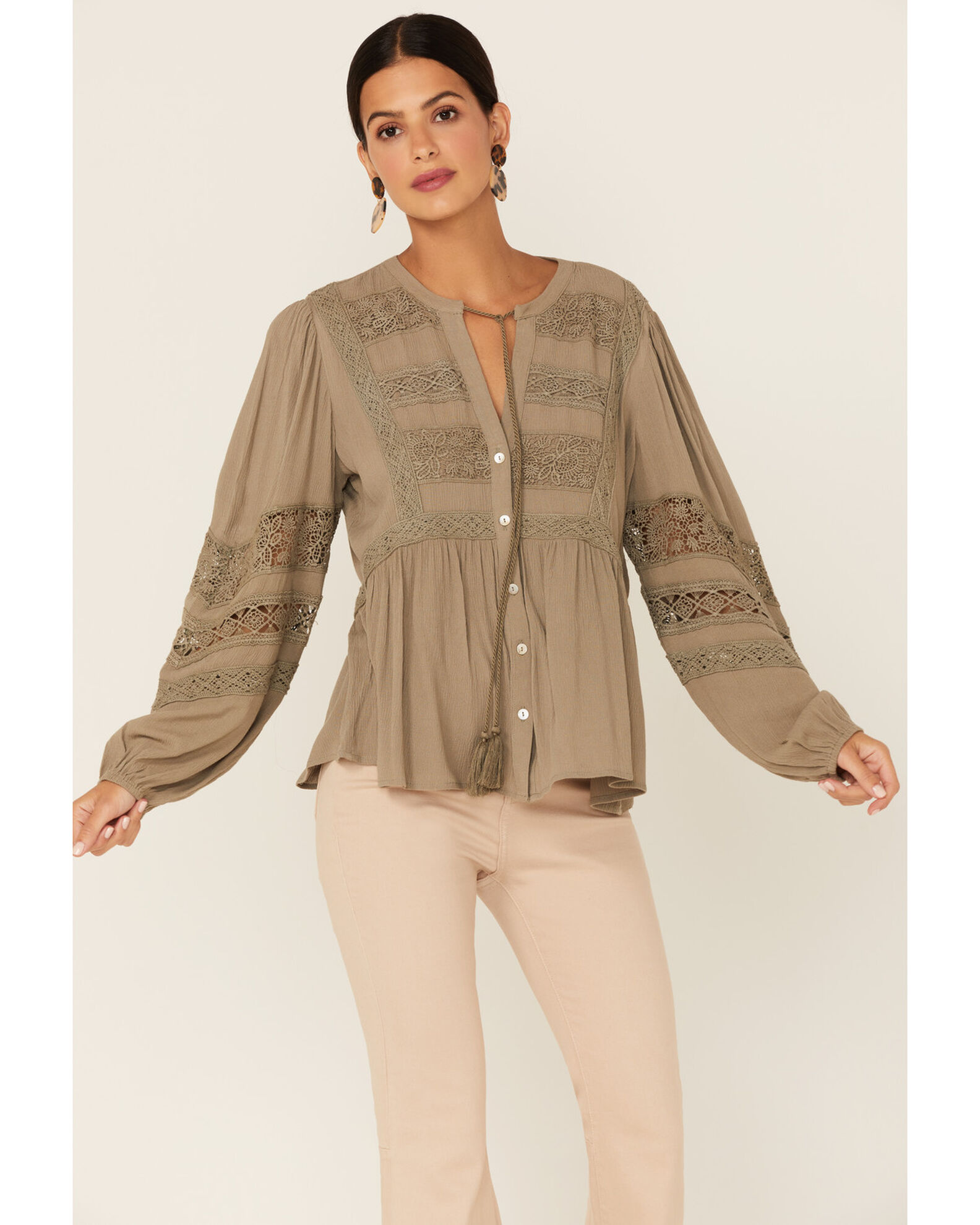 Miss Me Women s Crochet Trim Peasant Top Sheplers