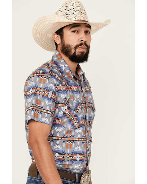 Image #2 - Rock & Roll Demin Men's Southwestern Print Short Sleeve Pearl Snap Stretch Western Shirt , Grey, hi-res