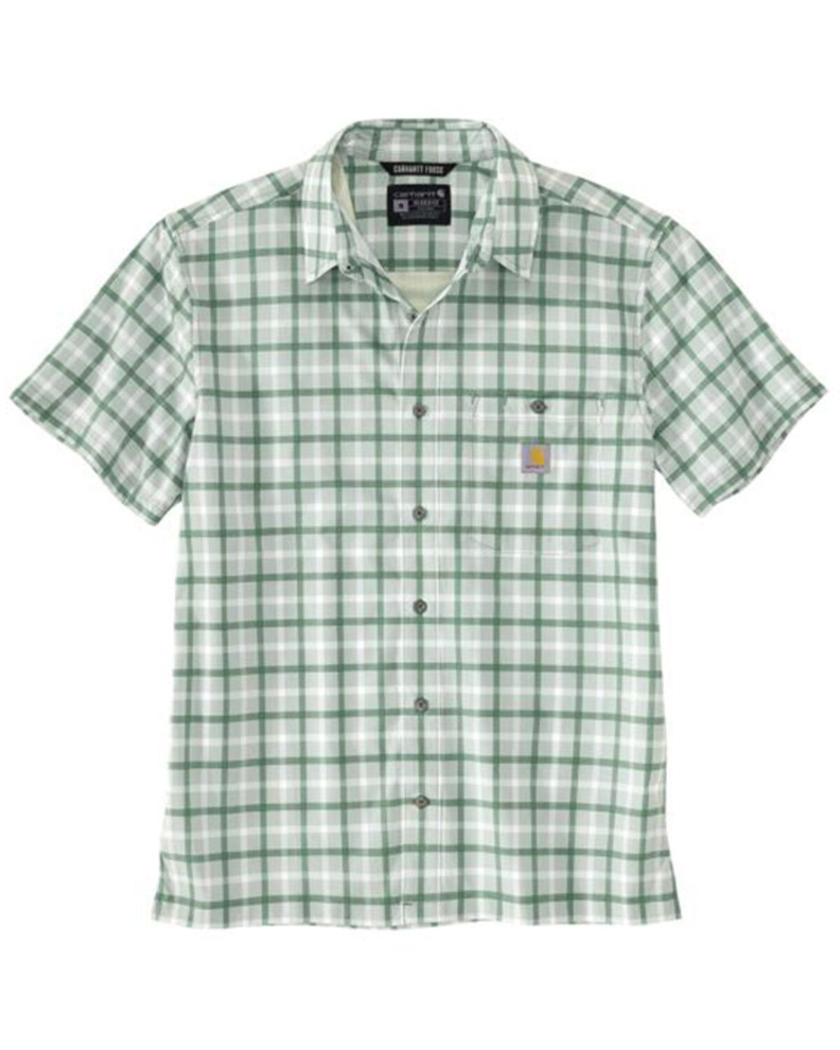 Image #1 - Carhartt Men's Force Sun Defender™ Relaxed Fit Lightweight Plaid Print Short Sleeve Button-Down Shirt, Loden, hi-res