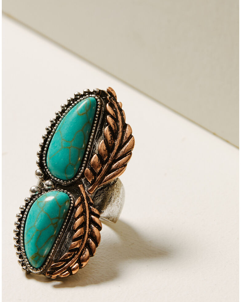 Shyanne Women's Cactus Rose Feather Turquoise Ring, Silver, hi-res