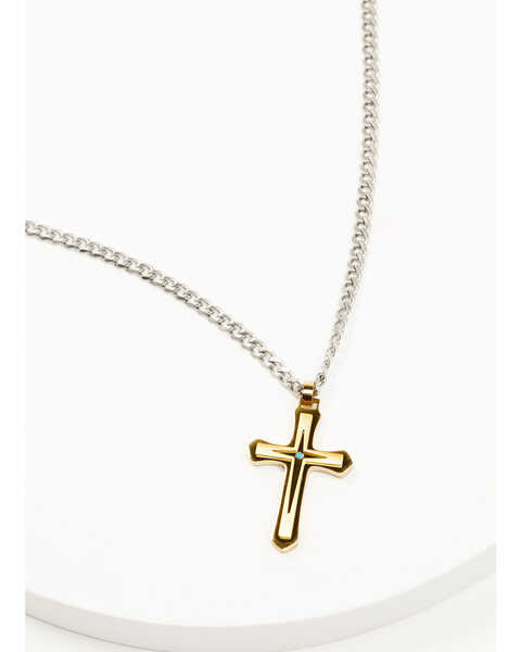 Image #4 - Cody James Men's Gold Cross Turquoise Inlay Necklace , Yellow, hi-res
