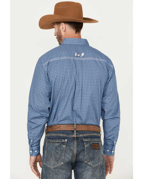 Image #4 - Cowboy Hardware Men's Twisted Adobe Geo Print Long Sleeve Button-Down Western Shirt , Blue, hi-res