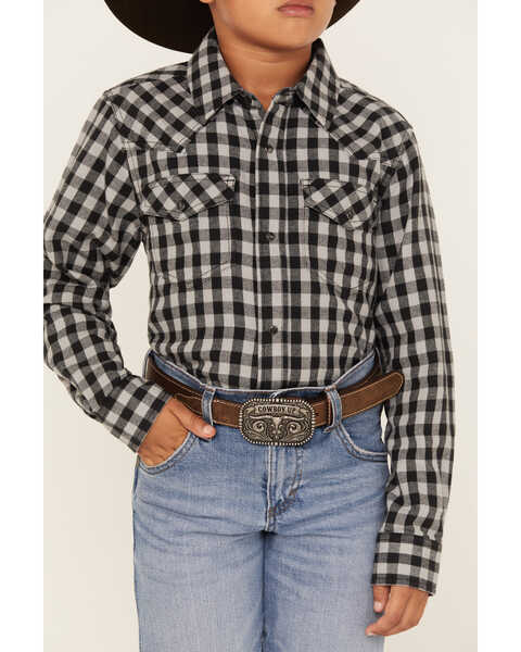Image #3 - Cody James Boys' Gingham Print Long Sleeve Snap Western Flannel Shirt, Blue, hi-res