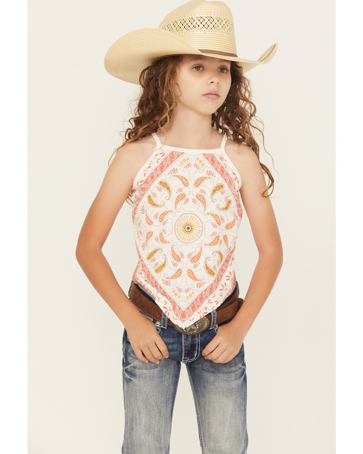 Shyanne Girls' Bandana Print Halter Tank Top, Ivory, hi-res
