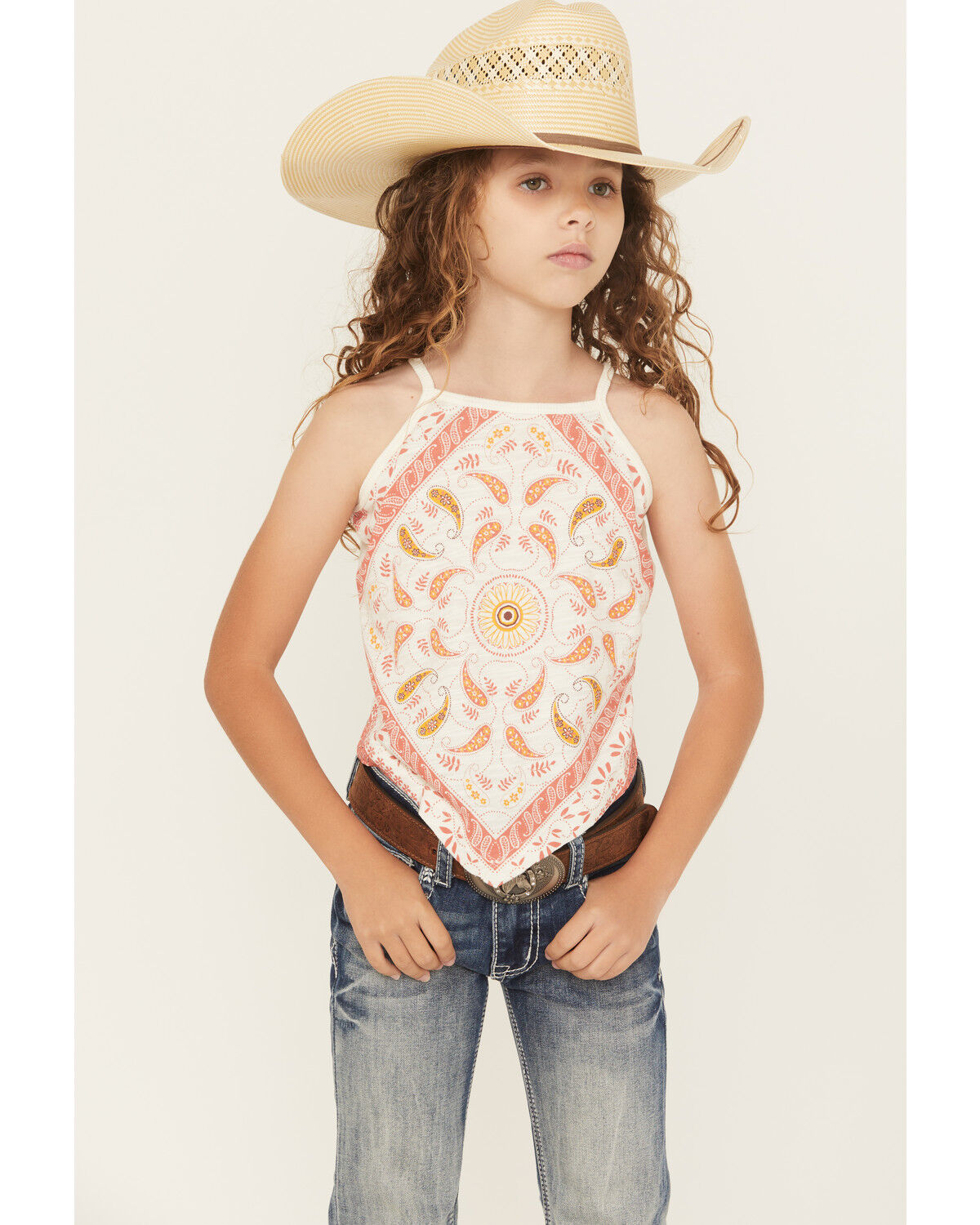 Image #1 - Shyanne Girls' Bandana Print Halter Tank Top, Ivory, hi-res